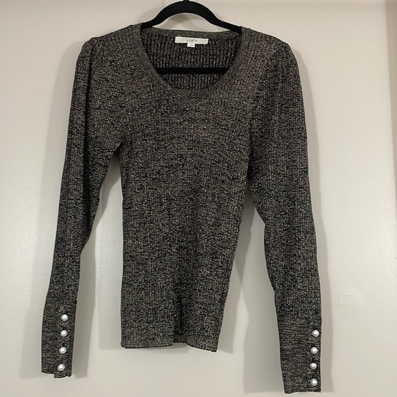 LOFT gold space dyed sweater with pearl details, sz L - Picture 1 of 6
